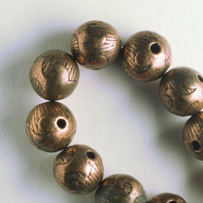 Pewter Beads, Copper Plated - 8" Strand
