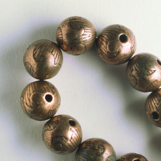 Pewter Beads, Copper Plated - 8" Strand