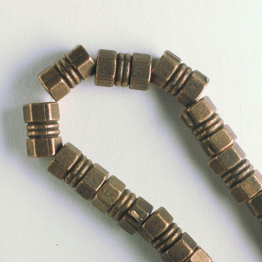 Pewter Beads, Copper Plated - 8" Strand