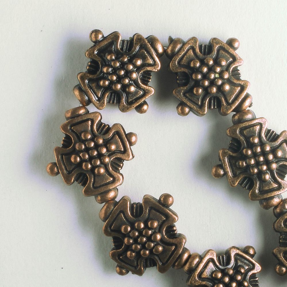 Pewter Beads, Copper Plated - 8" Strand