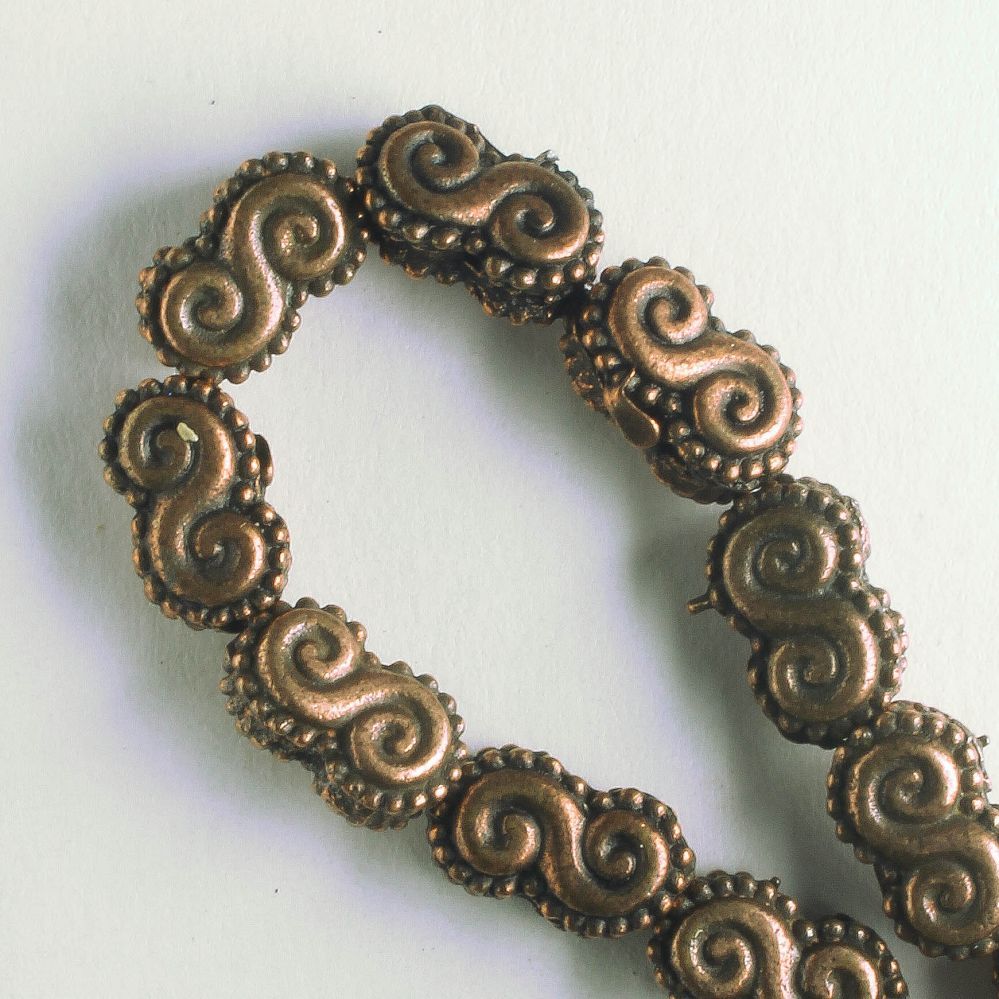 Pewter Beads, Copper Plated - 8" Strand