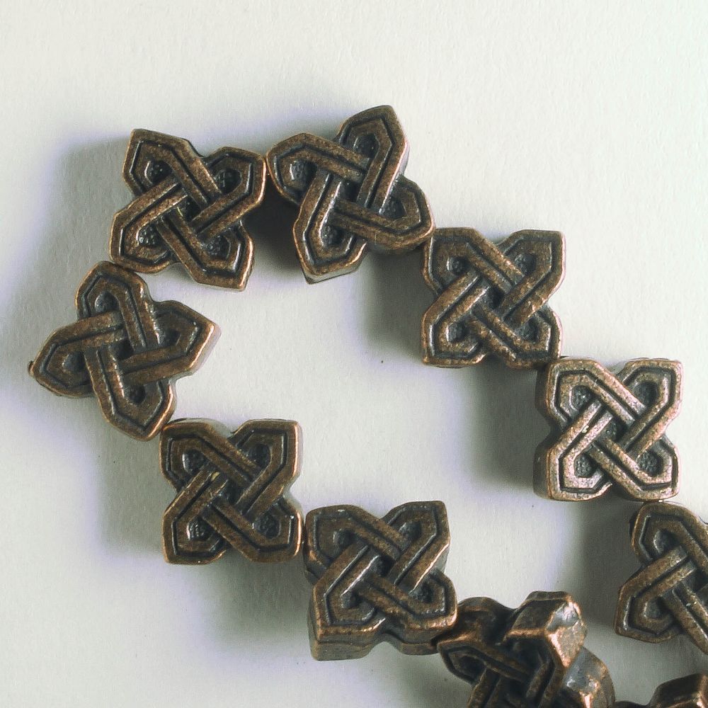 Pewter Beads, Brass Plated - 8" Strand