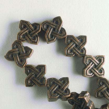 Pewter Beads, Brass Plated - 8" Strand