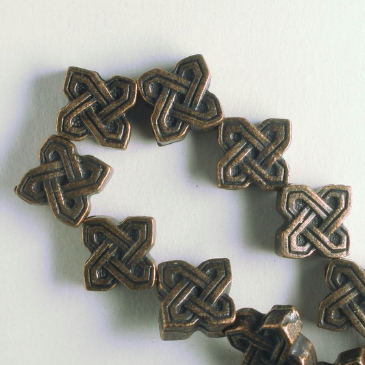 Pewter Beads, Brass Plated - 8" Strand