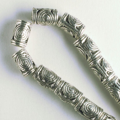 Pewter Beads, Silver Plated - 8" Strand