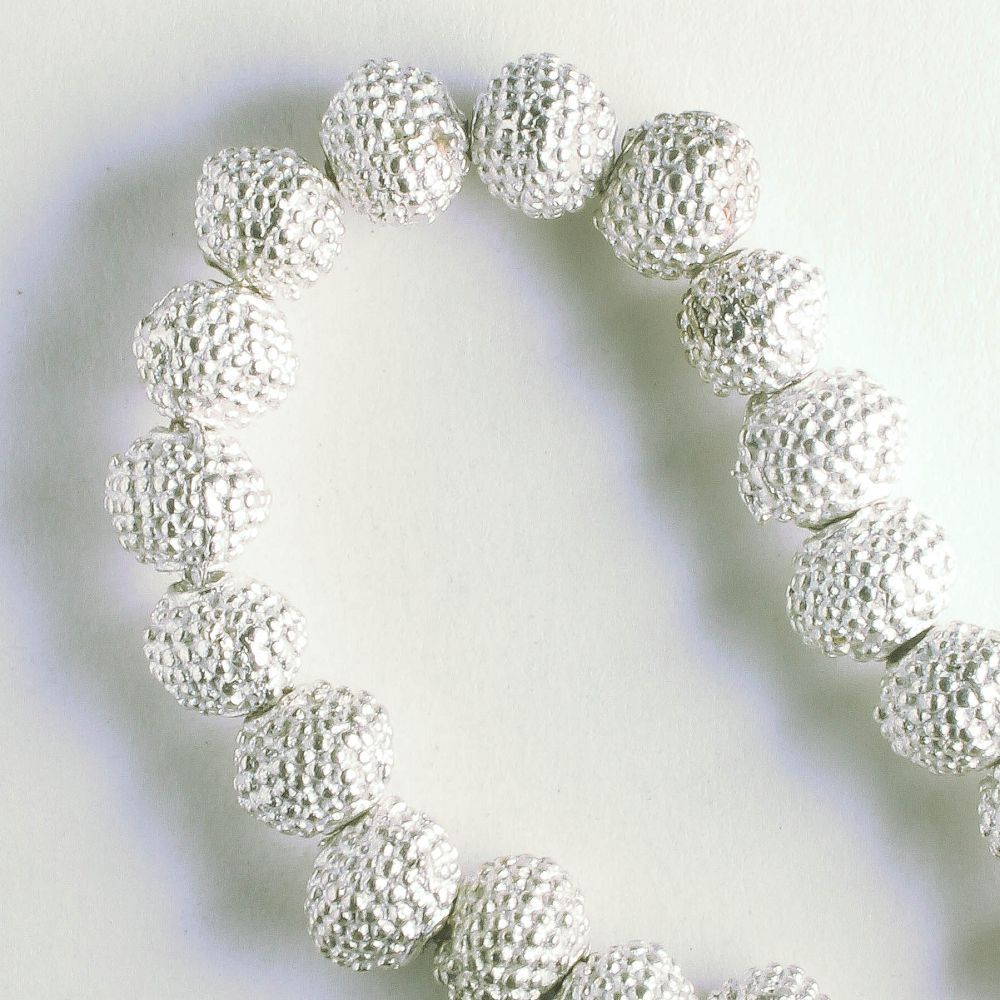 Pewter Beads, Silver Plated - 8" Strand