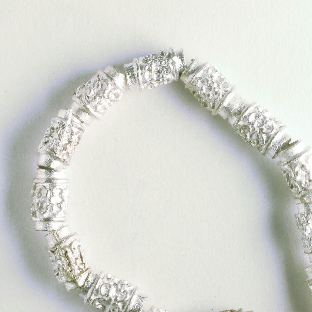 Pewter Beads, Silver Plated - 8" Strand