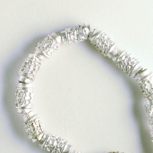 Pewter Beads, Silver Plated - 8" Strand