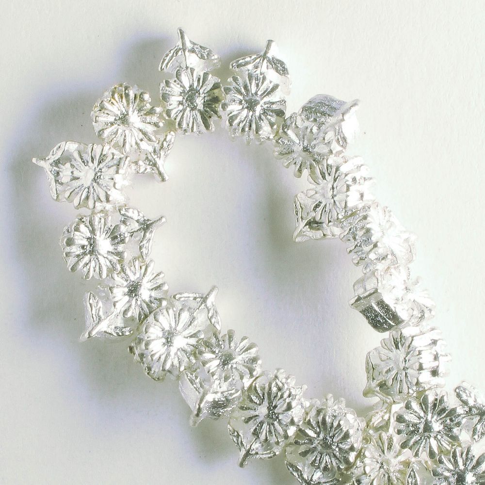 Pewter Beads, Silver Plated - 8" Strand