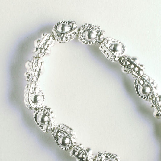 Pewter Beads, Silver Plated - 8" Strand