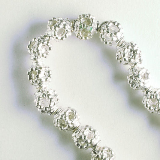 Pewter Beads, Silver Plated - 8" Strand