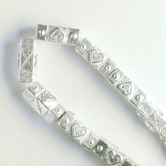 Pewter Beads, Silver Plated - 8" Strand