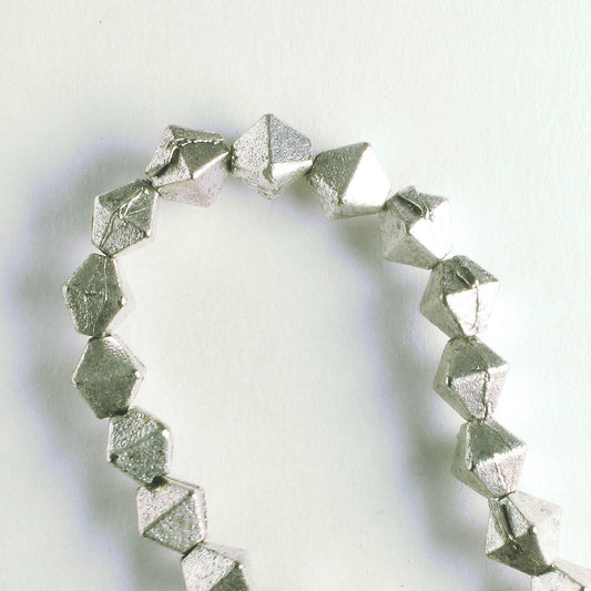 Pewter Beads, Silver Plated - 8" Strand