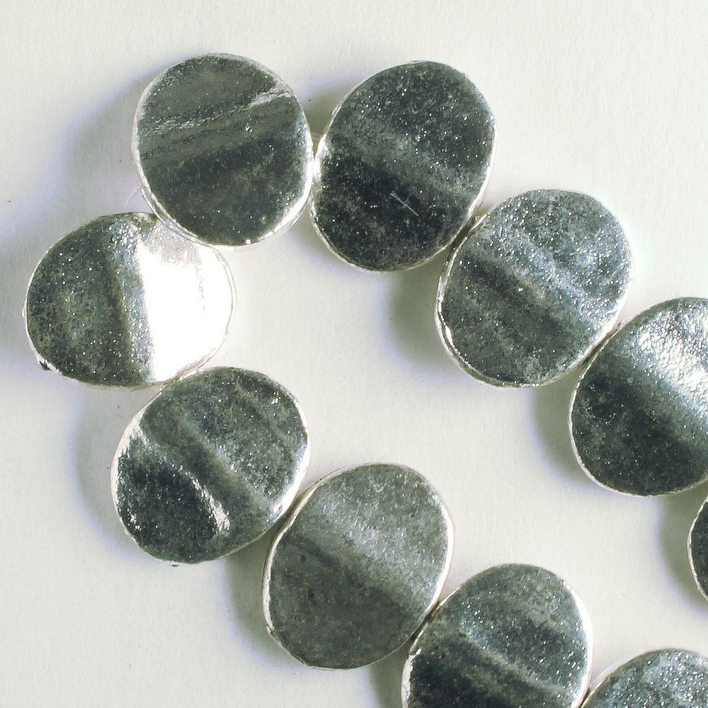 Pewter Beads, Silver Plated - 8" Strand