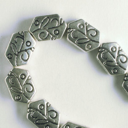 Pewter Beads, Silver Plated - 8" Strand