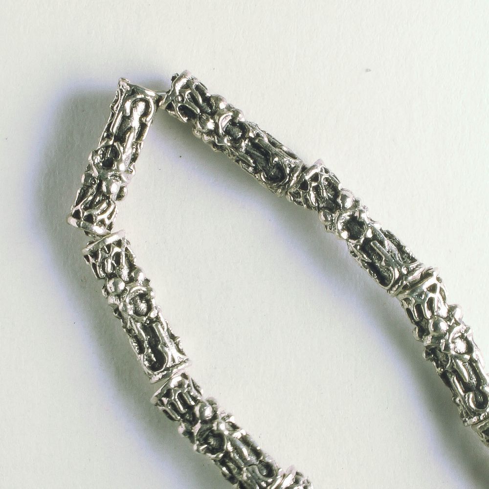 Pewter Beads, Silver Plated - 8" Strand