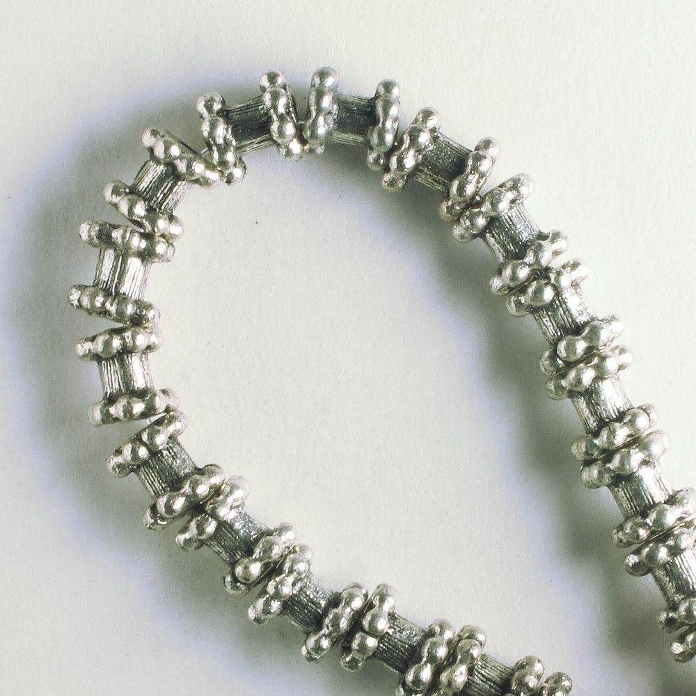 Pewter Beads, Silver Plated - 8" Strand