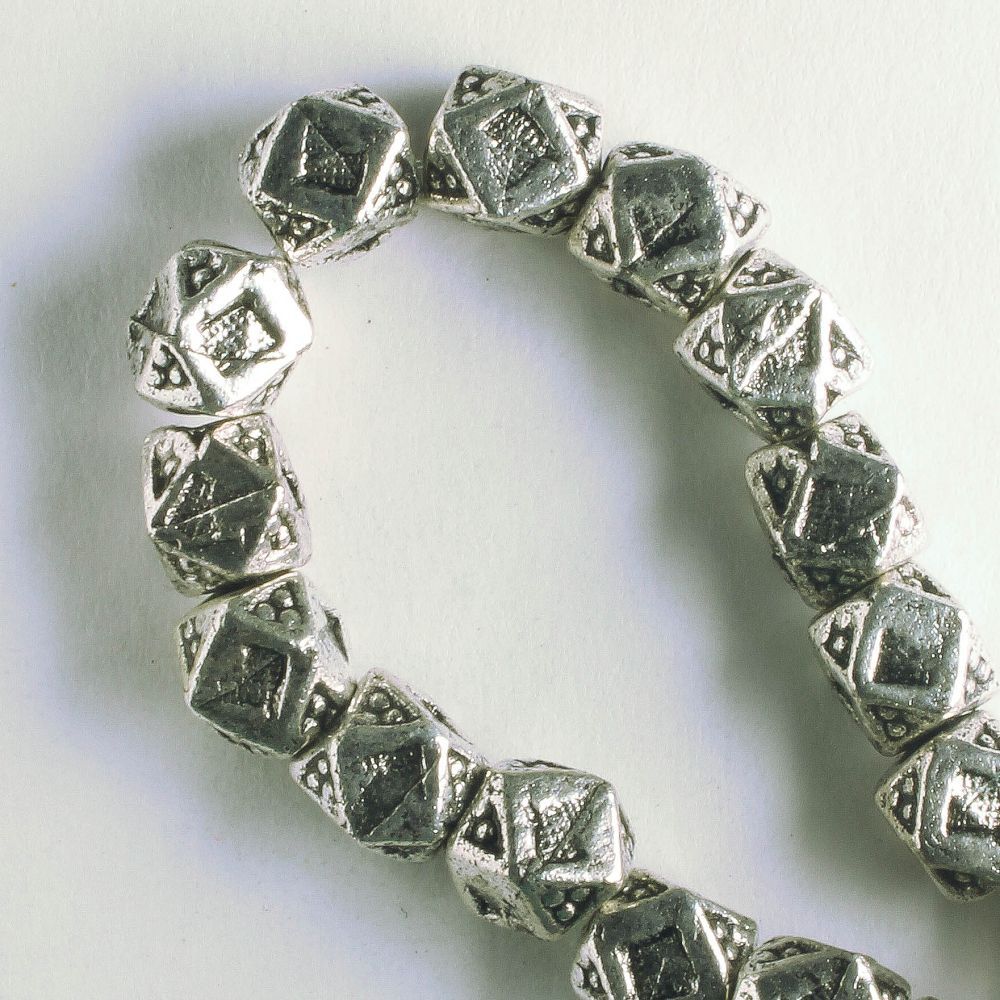 Pewter Beads, Silver Plated - 8" Strand