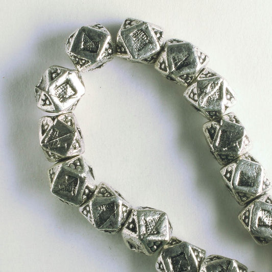 Pewter Beads, Silver Plated - 8" Strand