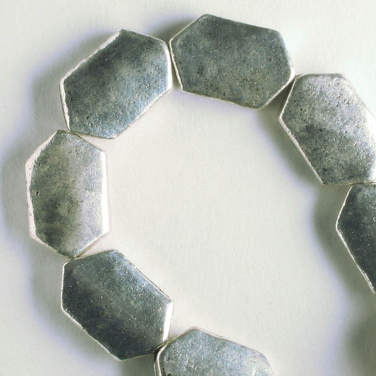 Pewter Beads, Silver Plated - 8" Strand