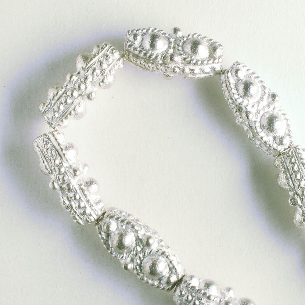 Pewter Beads, Silver Plated - 8" Strand