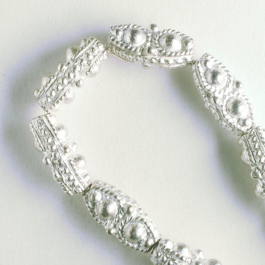 Pewter Beads, Silver Plated - 8" Strand
