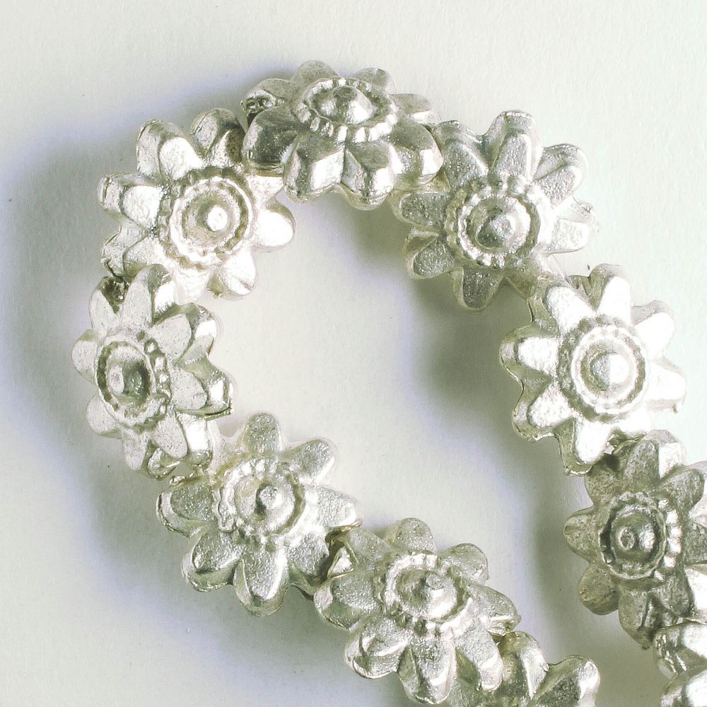 Pewter Beads, Silver Plated - 8" Strand