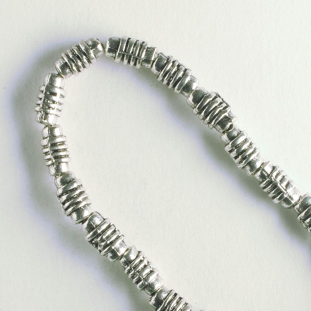 Pewter Beads, Silver Plated - 8" Strand