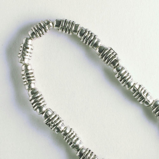 Pewter Beads, Silver Plated - 8" Strand
