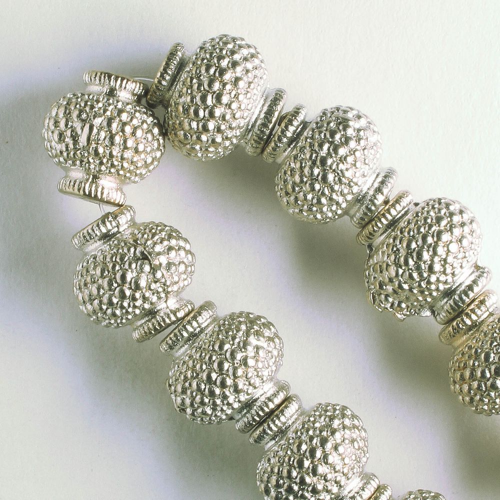 Pewter Beads, Silver Plated - 8" Strand