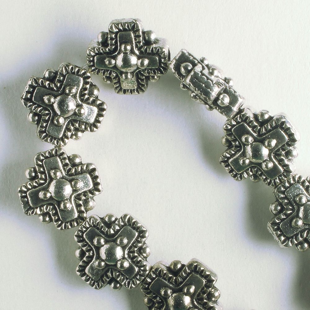 Pewter Beads, Silver Plated - 8" Strand