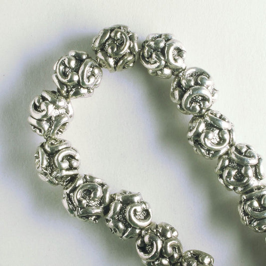 Pewter Beads, Silver Plated - 8" Strand
