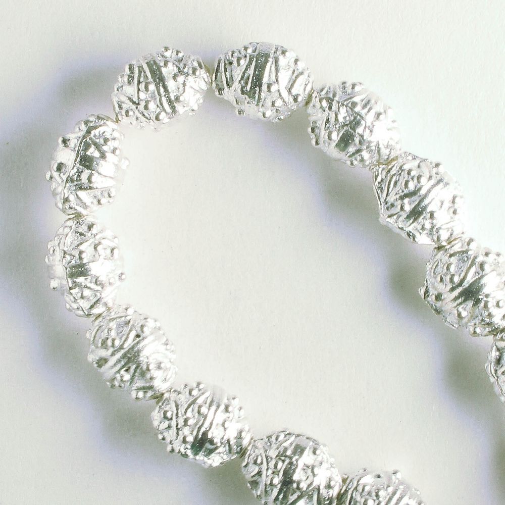 Pewter Beads, Silver Plated - 8" Strand