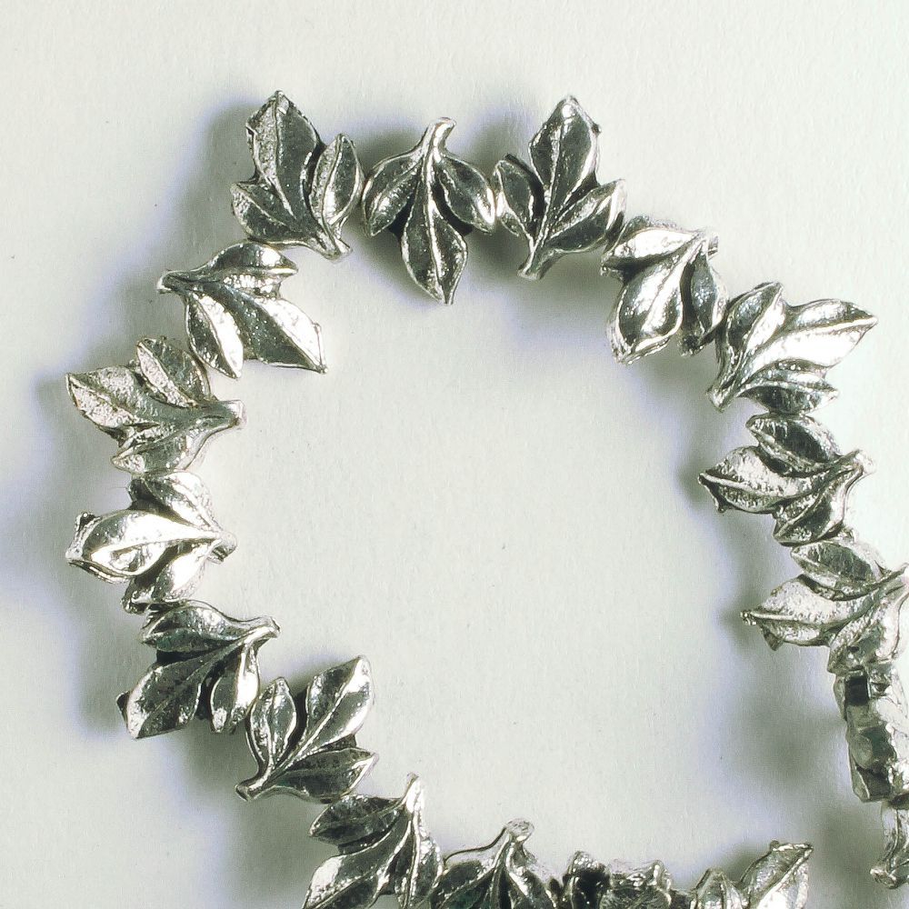 Pewter Beads, Silver Plated - 8" Strand