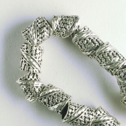 Pewter Beads, Silver Plated - 8" Strand