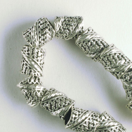 Pewter Beads, Silver Plated - 8" Strand