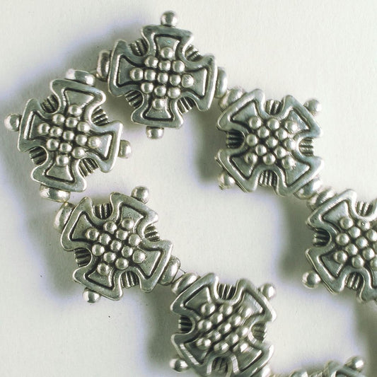 Pewter Beads, Silver Plated - 8" Strand