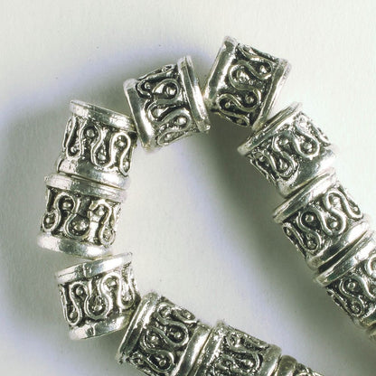 Pewter Beads, Silver Plated - 8" Strand