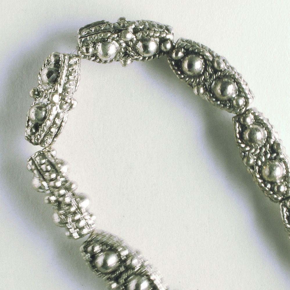 Pewter Beads, Silver Plated - 8" Strand