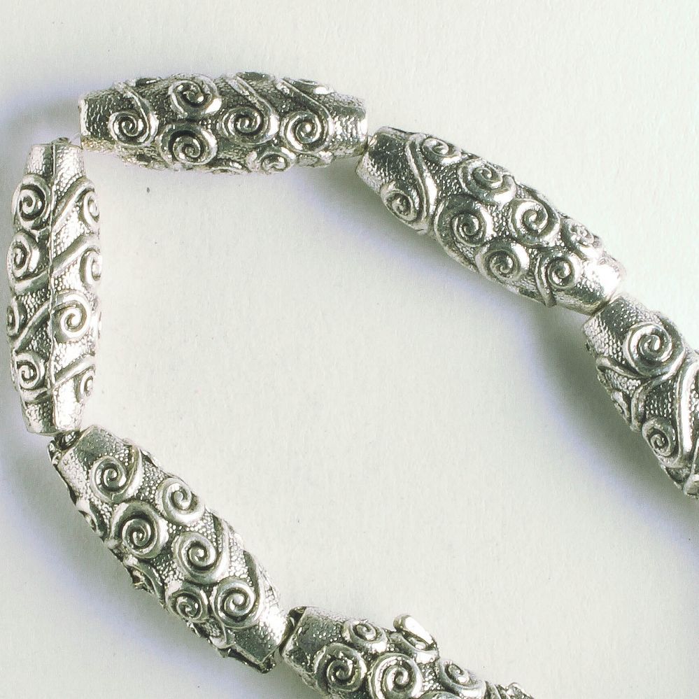 Pewter Beads, Silver Plated - 8" Strand