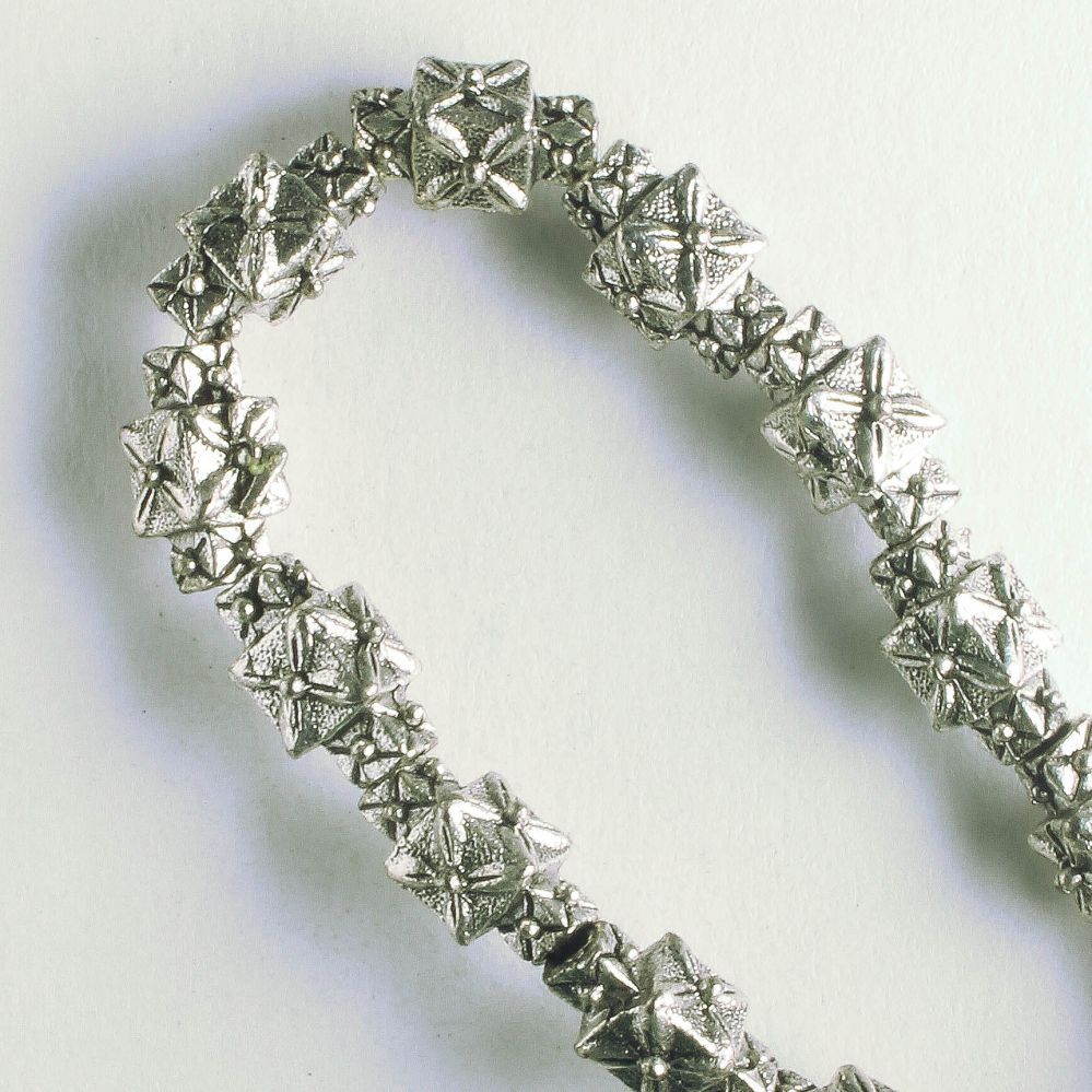 Pewter Beads, Silver Plated - 8" Strand