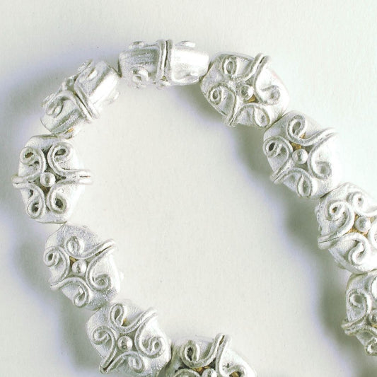 Pewter Beads, Silver Plated - 8" Strand