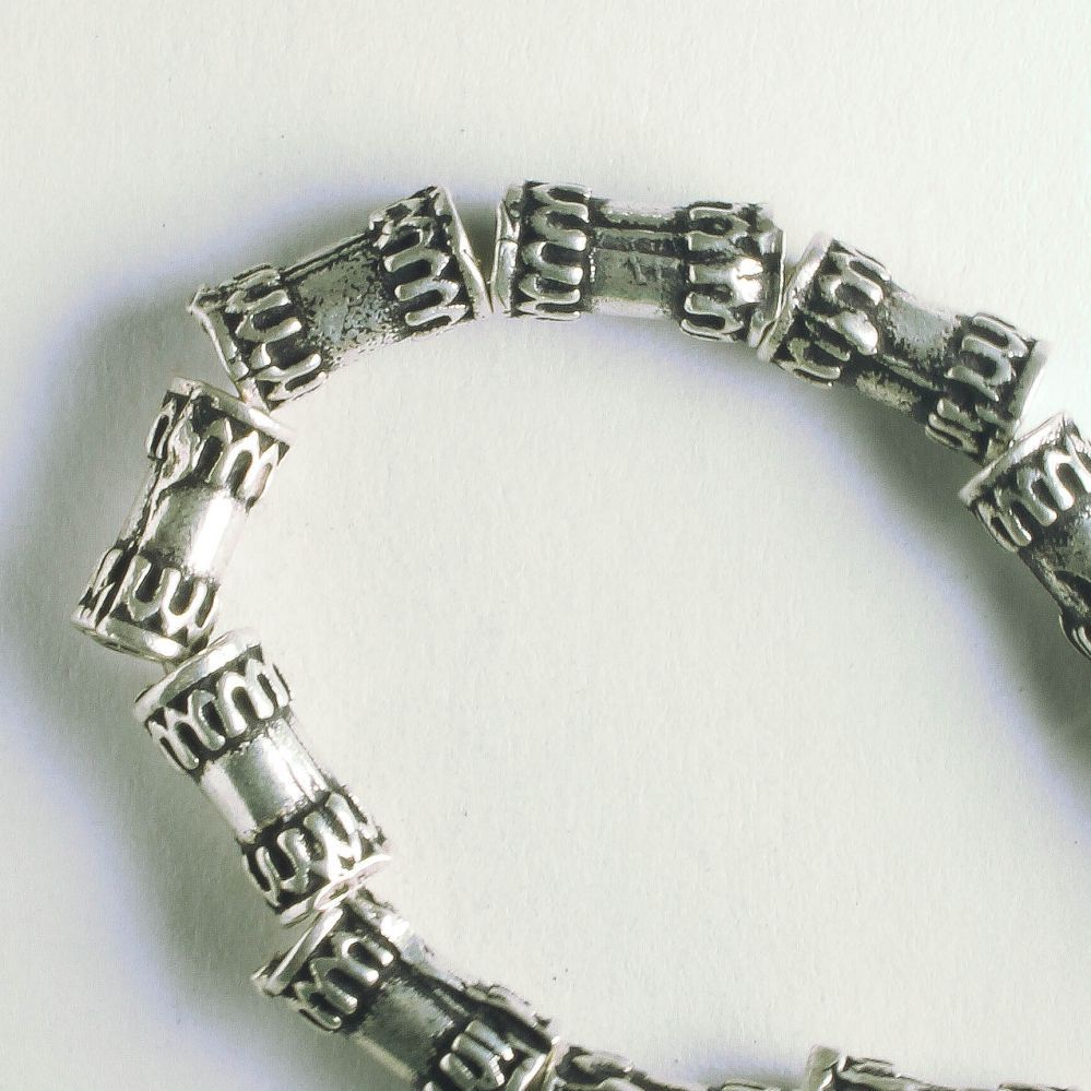 Pewter Beads, Silver Plated - 8" Strand