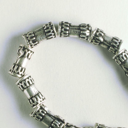 Pewter Beads, Silver Plated - 8" Strand