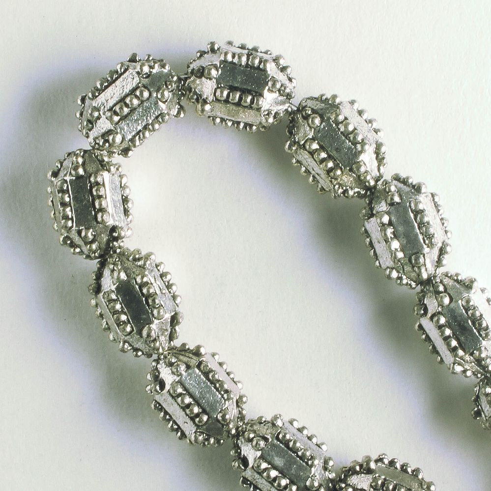 Pewter Beads, Silver Plated - 8" Strand