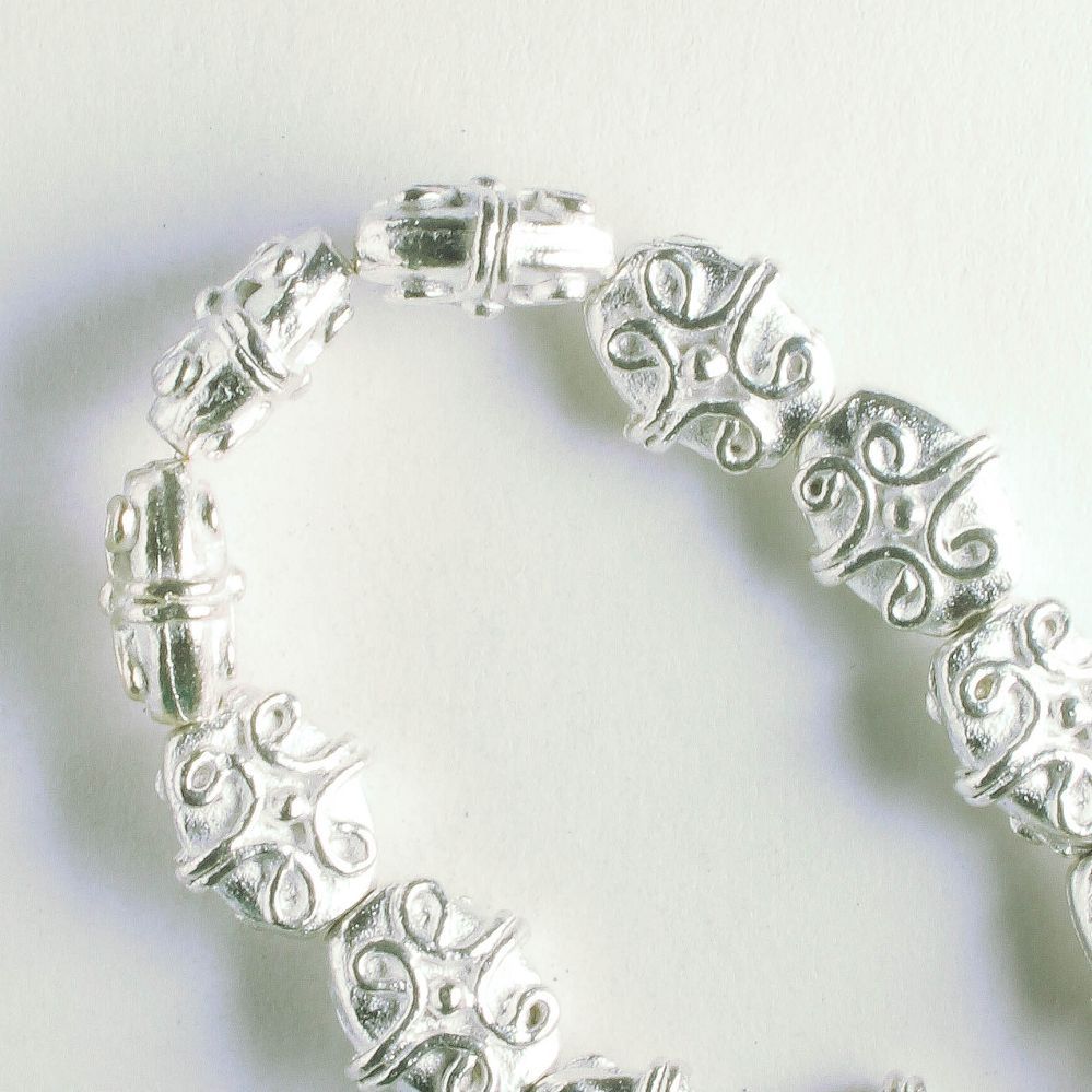 Pewter Beads, Silver Plated - 8" Strand