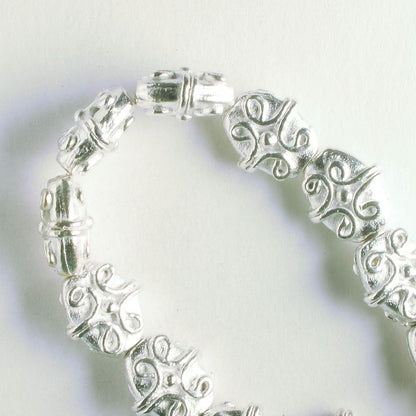 Pewter Beads, Silver Plated - 8" Strand