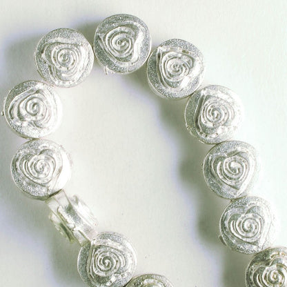 Pewter Beads, Silver Plated - 8" Strand