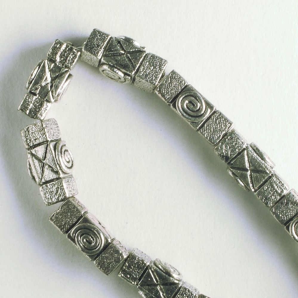 Pewter Beads, Silver Plated - 8" Strand