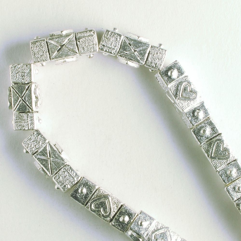 Pewter Beads, Silver Plated - 8" Strand